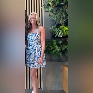 Floral Blue and White Halter Dress